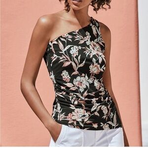 White House Black Market Black and White Asymmetrical Tank Top